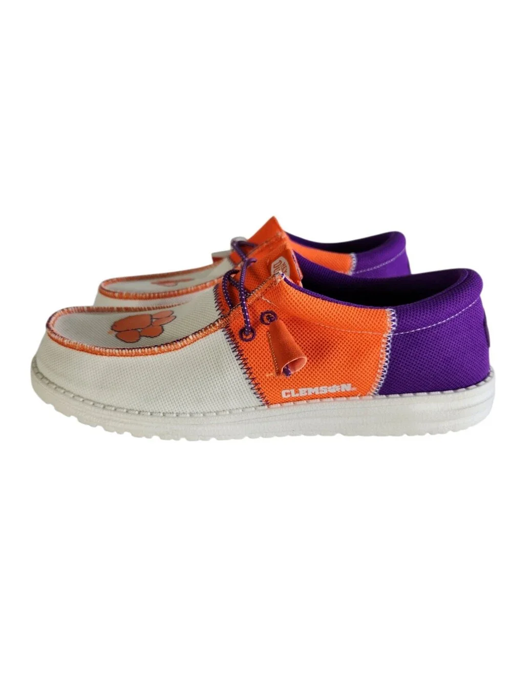 Hey Dude Wally Tri Clemson Mens Size 9 Orange Purple White Walking Slip On Shoes